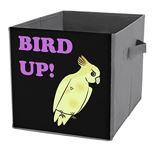 Bird UP PU Leather Collapsible Storage Bins Canvas Cube Organizer Basket with Handles