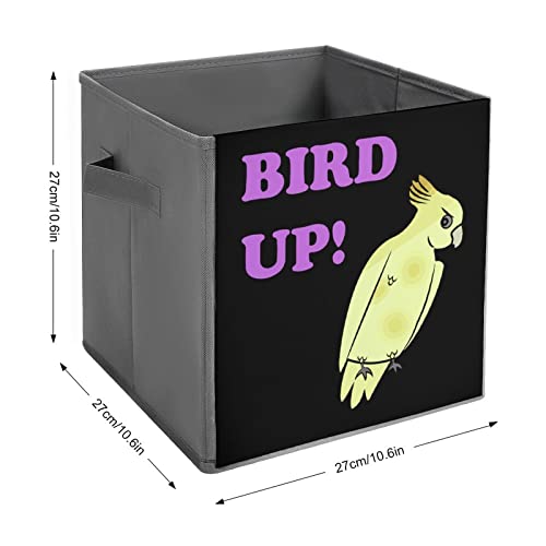 Bird UP PU Leather Collapsible Storage Bins Canvas Cube Organizer Basket with Handles