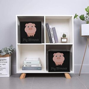 Cute Pig Momma PU Leather Collapsible Storage Bins Canvas Cube Organizer Basket with Handles