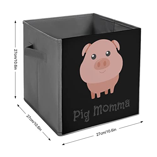 Cute Pig Momma PU Leather Collapsible Storage Bins Canvas Cube Organizer Basket with Handles