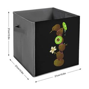 Cute Kiwi Bird PU Leather Collapsible Storage Bins Canvas Cube Organizer Basket with Handles