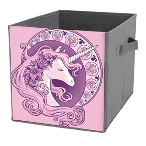 pink unicorn sleep pu leather collapsible storage bins canvas cube organizer basket with handles
