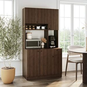 living skog large kitchen storage cabinet – kitchen cabinet with extended storage space and microwave cart – pantry cabinet with drawers – kitchen and pantry cabinet (brown)