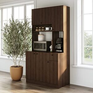 Living Skog Large Kitchen Storage Cabinet – Kitchen Cabinet with Extended Storage Space and Microwave Cart – Pantry Cabinet with Drawers – Kitchen and Pantry Cabinet (Brown)