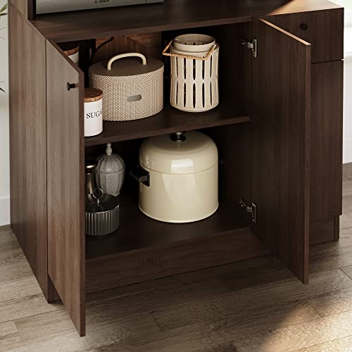 Living Skog Large Kitchen Storage Cabinet – Kitchen Cabinet with Extended Storage Space and Microwave Cart – Pantry Cabinet with Drawers – Kitchen and Pantry Cabinet (Brown)