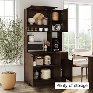 Living Skog Large Kitchen Storage Cabinet – Kitchen Cabinet with Extended Storage Space and Microwave Cart – Pantry Cabinet with Drawers – Kitchen and Pantry Cabinet (Brown)