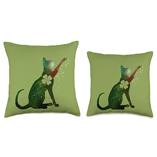 Animals Watercolor Artwork Shamrock Leaf Clover Luck Cat Watercolor St Patricks Day Throw Pillow, 16x16, Multicolor