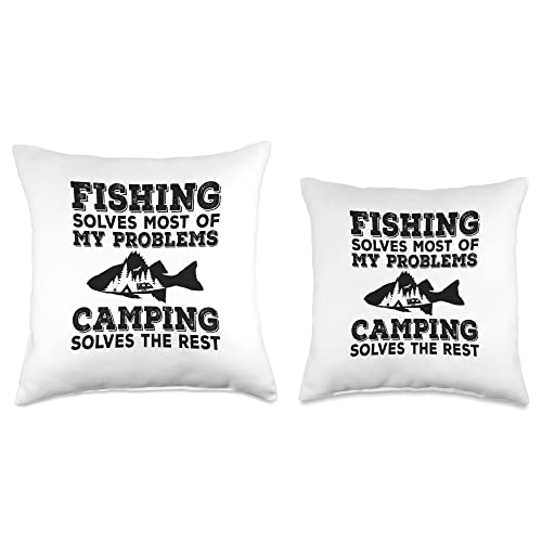 Funny Fishing Camping Lover Design Fishing Camping Solves Problems Funny Fisher Camper Throw Pillow, 18x18, Multicolor