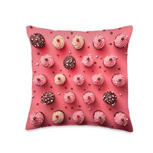 fun designs pink patterned cupcake throw pillow, 16x16, multicolor