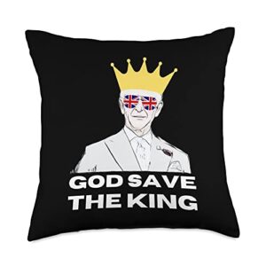 king charles coronation 6th may 2023 memorabilia charles coronation 2023 funny royal god save the king throw pillow, 18x18, multicolor