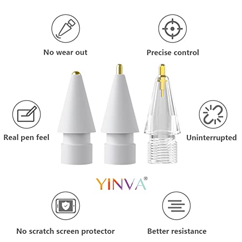 YINVA 3 Pack Pencil Tips for Apple Pencil Tip, 3 Styles Fine Point Metal Apple Pencil 2nd Generation Tips, Replacement iPad Pen Tips for Apple Pencil 1st Generation Nibs(White, Clear)