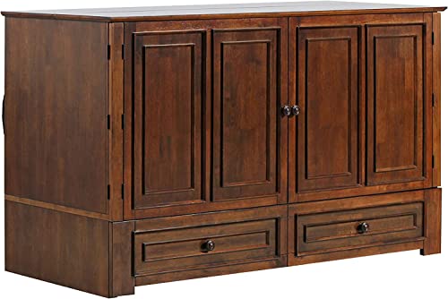 Mega Solutions Emurphybed Paradiseo Murphy Cabinet Chest Bed with Charging Station 8 Inch, Queen (Tobacco)