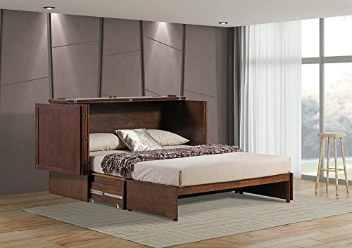 Mega Solutions Emurphybed Paradiseo Murphy Cabinet Chest Bed with Charging Station 8 Inch, Queen (Tobacco)