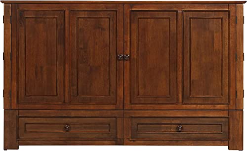 Mega Solutions Emurphybed Paradiseo Murphy Cabinet Chest Bed with Charging Station 8 Inch, Queen (Tobacco)