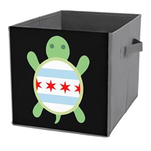 chicago flag turtle foldable storage bins printd fabric cube baskets boxes with handles for clothes toys, 11x11x11
