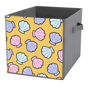 mermaid shell foldable storage bins printd fabric cube baskets boxes with handles for clothes toys, 11x11x11