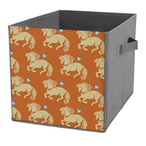 prairie horse foldable storage bins printd fabric cube baskets boxes with handles for clothes toys, 11x11x11