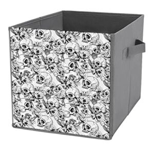 mexican spanish sketch dead skulls foldable storage bins printd fabric cube baskets boxes with handles for clothes toys, 11x11x11