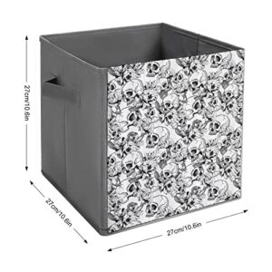 Mexican Spanish Sketch Dead Skulls Foldable Storage Bins Printd Fabric Cube Baskets Boxes with Handles for Clothes Toys, 11x11x11