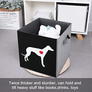 Greyhound Dog Heart Foldable Storage Bins Printd Fabric Cube Baskets Boxes with Handles for Clothes Toys, 11x11x11