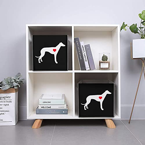 Greyhound Dog Heart Foldable Storage Bins Printd Fabric Cube Baskets Boxes with Handles for Clothes Toys, 11x11x11