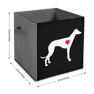 Greyhound Dog Heart Foldable Storage Bins Printd Fabric Cube Baskets Boxes with Handles for Clothes Toys, 11x11x11