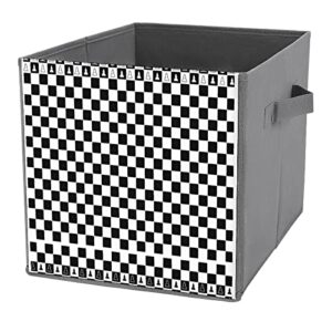 international chess black white checkerboard foldable storage bins printd fabric cube baskets boxes with handles for clothes toys, 11x11x11