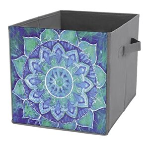 watercolor ethnic flower foldable storage bins printd fabric cube baskets boxes with handles for clothes toys, 11x11x11