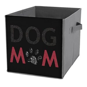 dog mom foldable storage bins printd fabric cube baskets boxes with handles for clothes toys, 11x11x11
