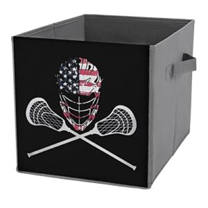 lacrosse helmet flag foldable storage bins printd fabric cube baskets boxes with handles for clothes toys, 11x11x11