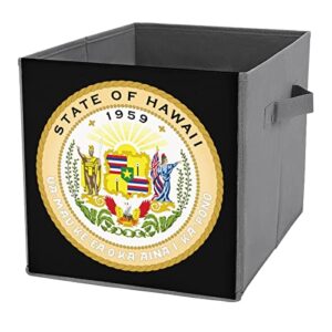 hawaii state flag seal foldable storage bins printd fabric cube baskets boxes with handles for clothes toys, 11x11x11