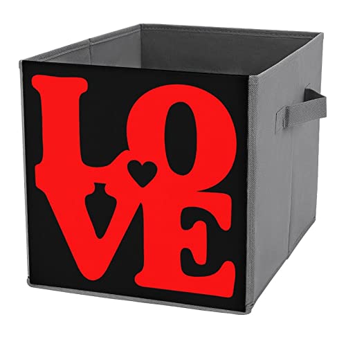 Love Heart Foldable Storage Bins Printd Fabric Cube Baskets Boxes with Handles for Clothes Toys, 11x11x11