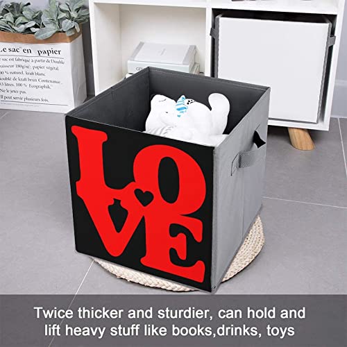 Love Heart Foldable Storage Bins Printd Fabric Cube Baskets Boxes with Handles for Clothes Toys, 11x11x11