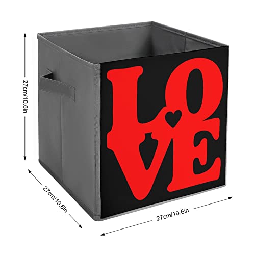 Love Heart Foldable Storage Bins Printd Fabric Cube Baskets Boxes with Handles for Clothes Toys, 11x11x11