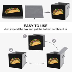 Mexican Taco Ground Meet Foldable Storage Bins Printd Fabric Cube Baskets Boxes with Handles for Clothes Toys, 11x11x11