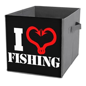 i love fishing hook foldable storage bins printd fabric cube baskets boxes with handles for clothes toys, 11x11x11