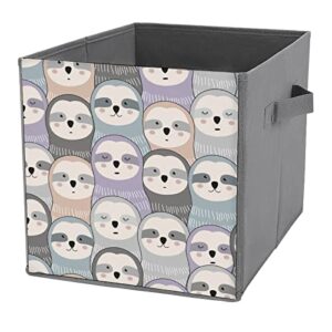 cute sloths foldable storage bins printd fabric cube baskets boxes with handles for clothes toys, 11x11x11