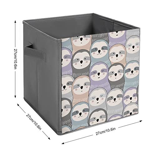 Cute Sloths Foldable Storage Bins Printd Fabric Cube Baskets Boxes with Handles for Clothes Toys, 11x11x11