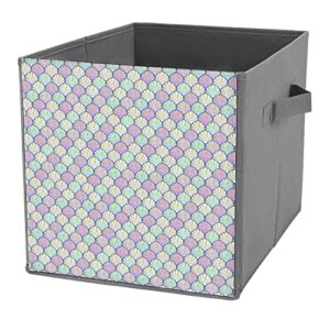 teal mermaids shells foldable storage bins printd fabric cube baskets boxes with handles for clothes toys, 11x11x11