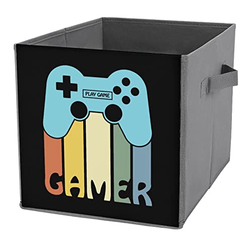 Retro Glitchy Gamepad Foldable Storage Bins Printd Fabric Cube Baskets Boxes with Handles for Clothes Toys, 11x11x11