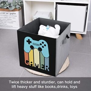 Retro Glitchy Gamepad Foldable Storage Bins Printd Fabric Cube Baskets Boxes with Handles for Clothes Toys, 11x11x11