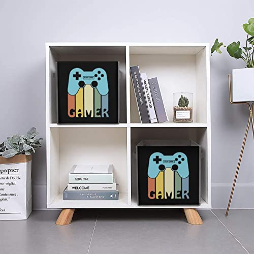 Retro Glitchy Gamepad Foldable Storage Bins Printd Fabric Cube Baskets Boxes with Handles for Clothes Toys, 11x11x11