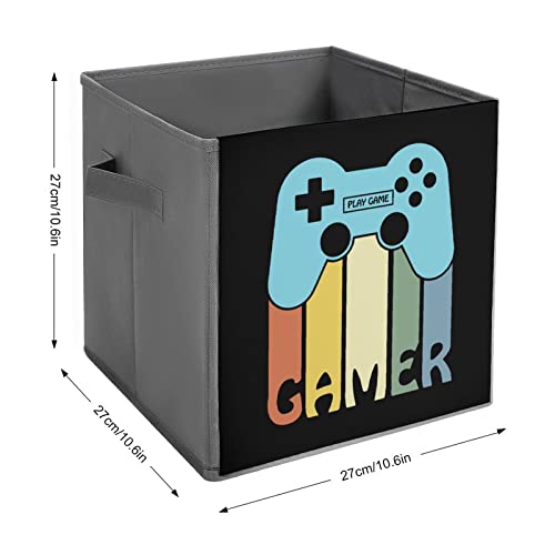 Retro Glitchy Gamepad Foldable Storage Bins Printd Fabric Cube Baskets Boxes with Handles for Clothes Toys, 11x11x11