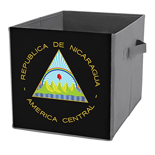 Nicaragua Flag Logo Foldable Storage Bins Printd Fabric Cube Baskets Boxes with Handles for Clothes Toys, 11x11x11