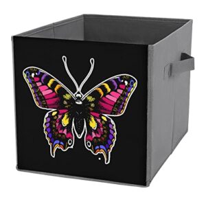 colorful machaon butterfly foldable storage bins printd fabric cube baskets boxes with handles for clothes toys, 11x11x11