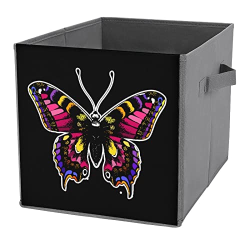 Colorful Machaon Butterfly Foldable Storage Bins Printd Fabric Cube Baskets Boxes with Handles for Clothes Toys, 11x11x11