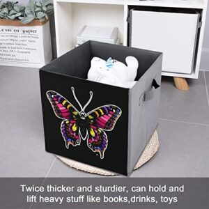 Colorful Machaon Butterfly Foldable Storage Bins Printd Fabric Cube Baskets Boxes with Handles for Clothes Toys, 11x11x11