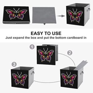 Colorful Machaon Butterfly Foldable Storage Bins Printd Fabric Cube Baskets Boxes with Handles for Clothes Toys, 11x11x11