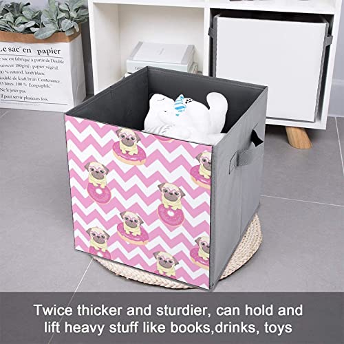 Pug in Donuts Foldable Storage Bins Printd Fabric Cube Baskets Boxes with Handles for Clothes Toys, 11x11x11