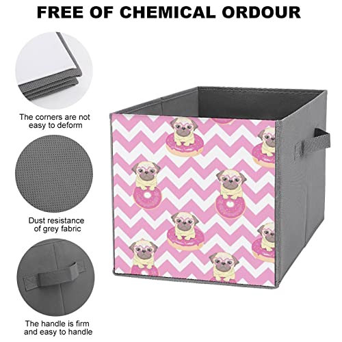 Pug in Donuts Foldable Storage Bins Printd Fabric Cube Baskets Boxes with Handles for Clothes Toys, 11x11x11